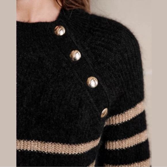 Sezane Sweater Dress Tessa Mini in Gold Black Striped - Picture 8 of 9